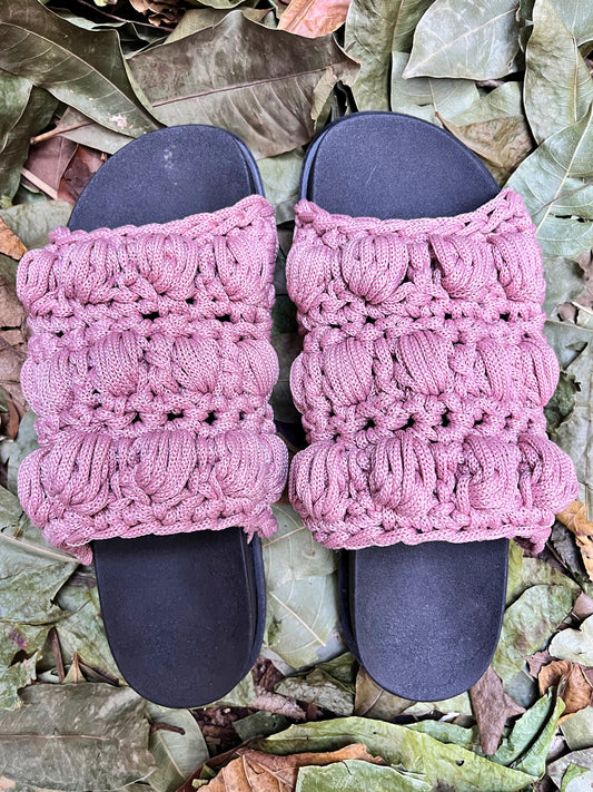 Crocheted sandals for the street, in the rain, on the farm | nude
