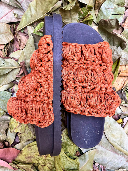 Crocheted sandals for the street, in the rain, on the farm | terracotta