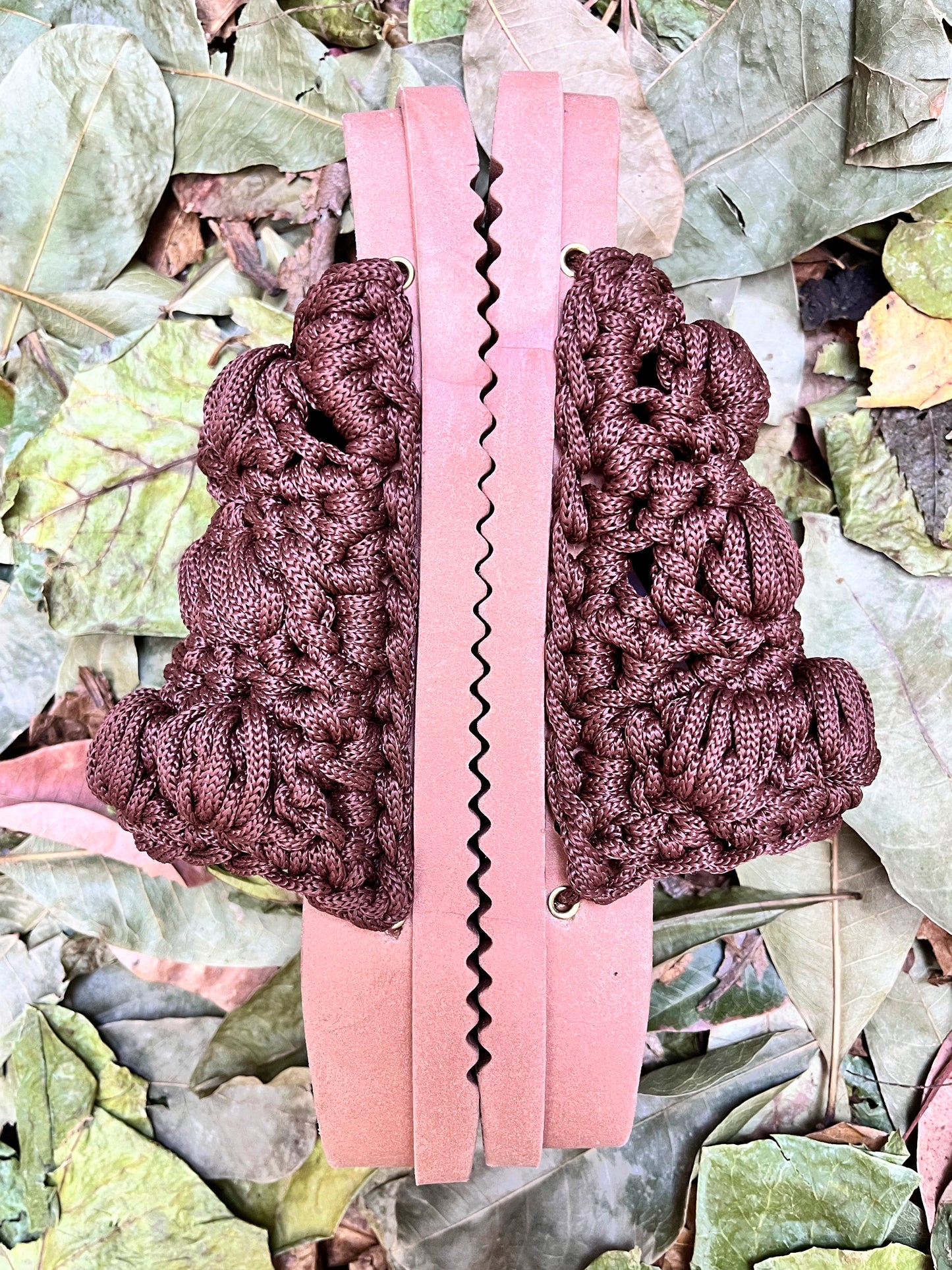 Crocheted sandals on the street, in the rain, on the farm | coffee
