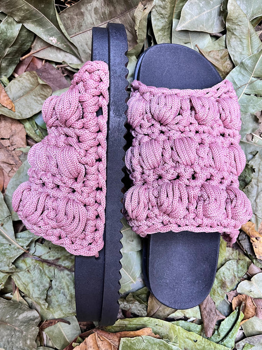 Crocheted sandals for the street, in the rain, on the farm | nude